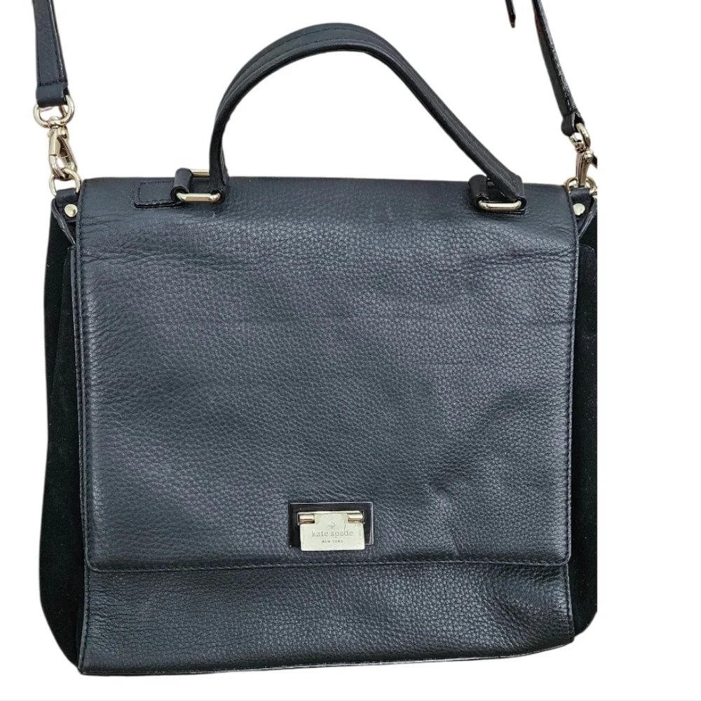 Kate Spade Black Leather And Suede Handbag Crossbody Satchel Tote